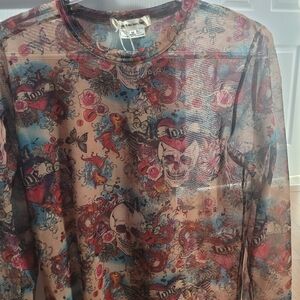 Comme des Garçons Multicolor Tattoo-Print Mesh Top